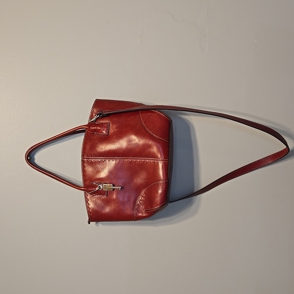 Vintage Fossil Leather Red Crossbody Tote Bag - Picture 1 of 13